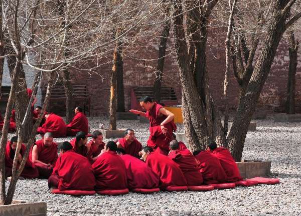 （新华网）（2）西藏强巴林寺僧人举行辩经活动