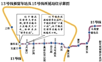 北京地铁13号线将增清华东换乘站 可换乘15