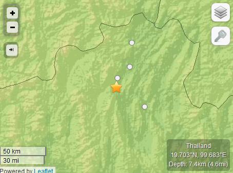 泰国北部发生里氏6.0级地震 震源深度7.4公里