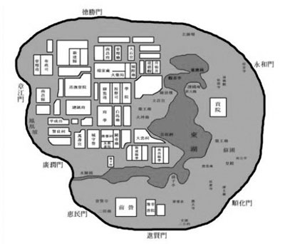 南昌古城区地图鲜明地标示了南昌的几大城门国内现存最早的南昌地方志