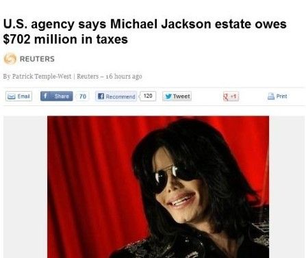 迈克尔-杰克逊被追缴遗产税加罚款7亿美元