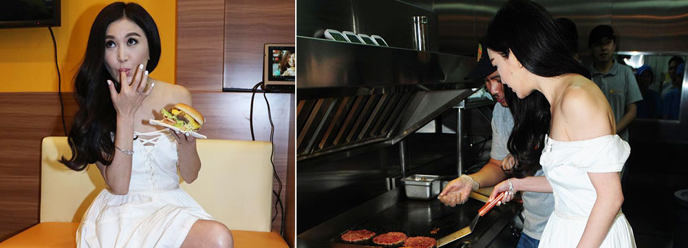    48岁温碧霞上海捞金大秀香肩美腿 亲制汉堡嘬手指   