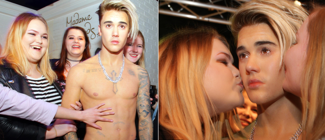 贾斯汀·比伯蜡像在荷兰展出 女粉丝争相献吻
