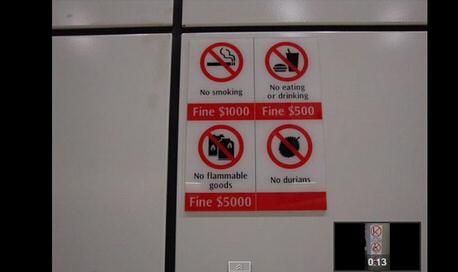 新加坡地铁禁止带榴莲 嚼口香糖要重罚(图)