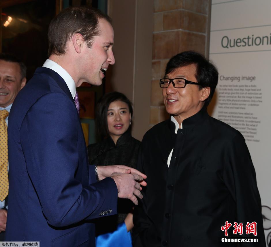 王子现身非法野生动物贸易会议 与成龙握手热