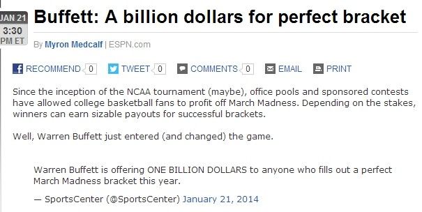史上最强竞猜! 预测对全部NCAA赛果10亿美金