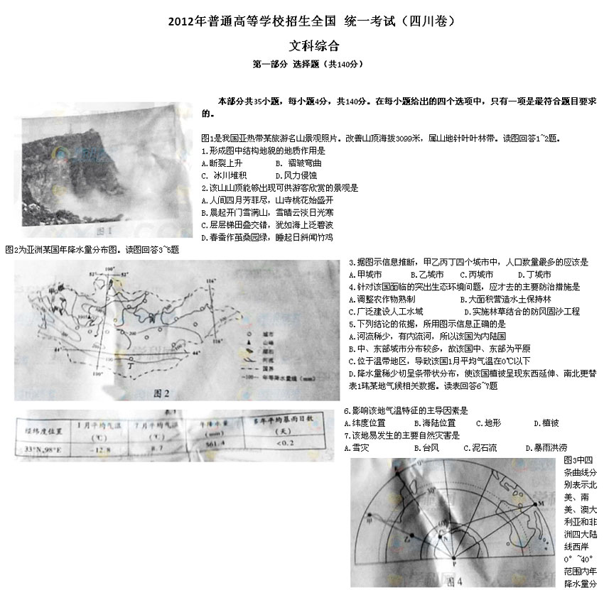 2012年全国高考试题(文科综合)四川卷_教育频