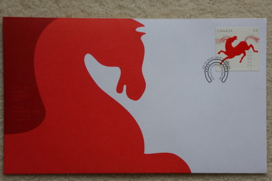 　　加拿大邮政局发行的马年邮票首日封。记者 李学江 摄