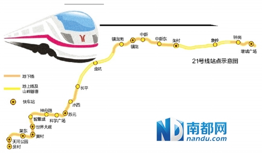 广州地铁21号线 快车只停9个站|广州|萝岗