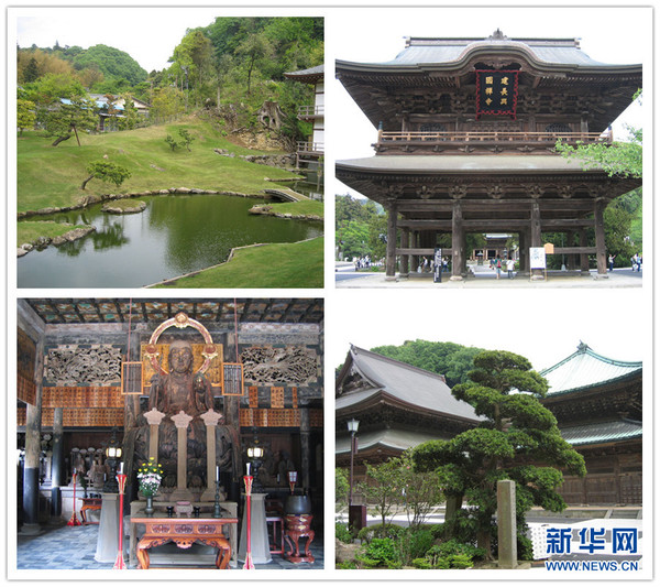 建长寺中的庭院与佛像（拼图 蓝建中摄）