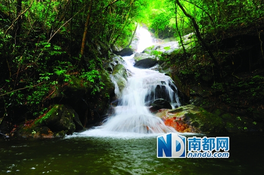 罗浮山中有许多瀑布,图为云杵瀑布。