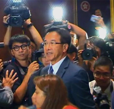 图：田北俊宣布辞去自由党党魁。香港电台