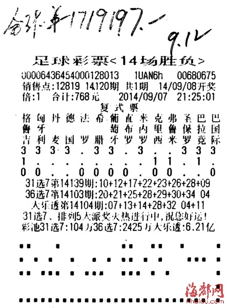 768元小复式擒获14场胜负彩171万|竞猜|胜负彩