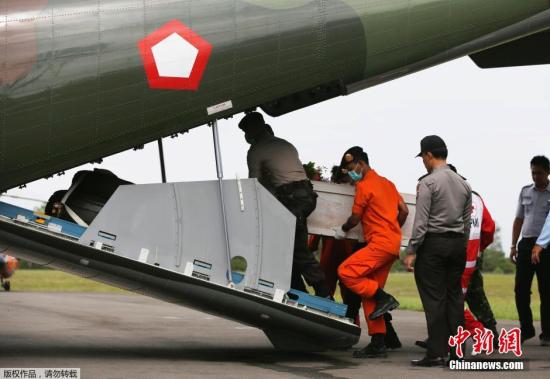 资料图“当地时间2015年1月19日，印尼庞卡兰布翁，依斯干达空军基地，救援队成员正将装有亚航失事飞机遇难者尸体的棺材抬上一架CN2950运输机。