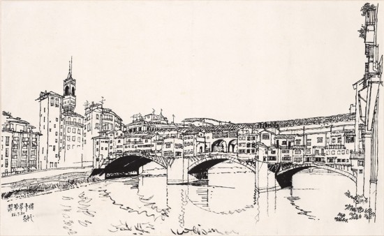 黄永玉画作，翡冷翠的桥。 李辉 供图