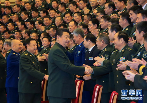 2015年1月29日，习近平在北京接见全军外事工作会议和第十六次武官工作会议代表。 新华社记者李刚摄
