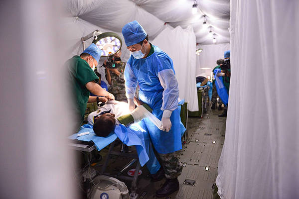 9月19日，在马来西亚雪兰莪州万津的中马医疗救援联合演习现场。 张纹综 摄