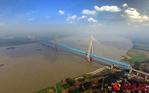 宁安高铁安庆长江大桥航拍全景图。