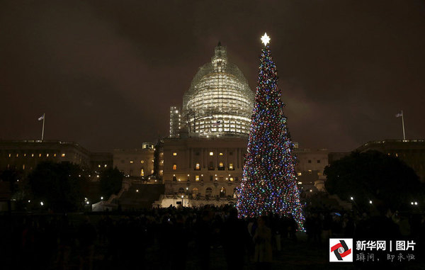　　    当地时间2015年12月2日，美国国会圣诞树亮灯。