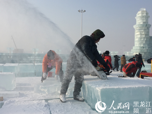 第五届中国哈尔滨国际组合冰雕比赛现场。方圆 摄