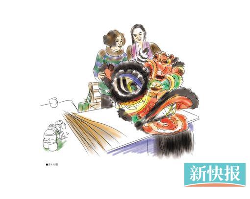 ●黎婉珍和女儿嘉欣正在给一个新扎的狮头做最后的装饰处理。