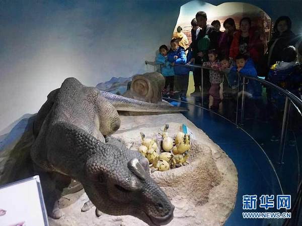 　　眼前形态各异的恐龙让孩子们看入了神。新华网 姜俊吉 摄