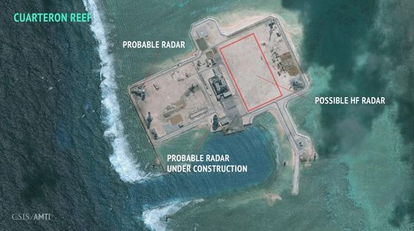 美国智库对卫星图分析称，中国有可能正在南沙群岛的华阳礁(Cuarteron Reef)新建雷达设施。