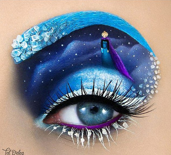 以色列艺术家佩格尔从《冰雪奇缘》(Frozen)等电影中吸取灵感,在自己的眼睑上创造出惊人的视觉艺术。(网页截图)