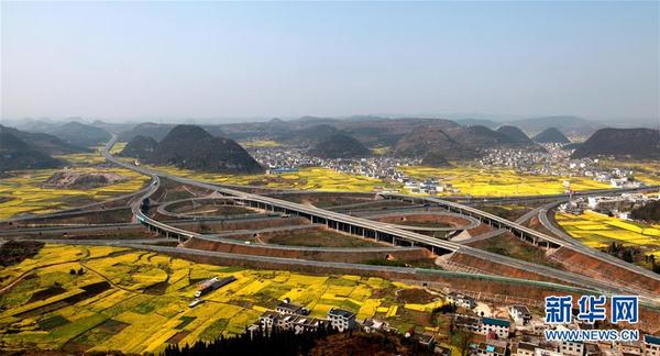 　　这是3月17日在贵州安顺拍摄的油菜花田。