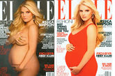 杰西卡·辛普森裸身挺大肚上美国时尚杂志《Elle》封面，引起美国读者争议。无奈的《Elle》只得发布一个PG版本的封面，杰西卡穿着Narciso Rodriguez设计的紧身红裙出境，以应对一些比较腼腆的读者。