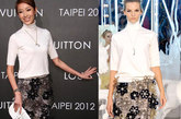 隋棠的台湾名模头衔不是空得虚名，立体花裙和白色上装的搭配不逊于巴黎时装周Louis Vuitton T台上的模特演绎。