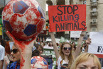 乌克兰女性借势欧洲杯呼吁停止杀戮流浪动物