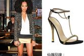 索朗-诺里斯 (Solange Knowles)穿着古驰 (Gucci)2012春夏新款“Ophelie”T带高跟凉鞋，简单精致。