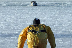 美消防员冒险营救掉进冰窟的哈士奇