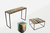 一、材料新尝试：木材的使用。Alcarol提出的7件新品家具系列展示了错综复杂树脂纹理与透明玻璃的时尚结合。