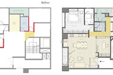 该公寓由高雄好室设计House Design 设计。设计师与业主讨论过后认为厨房空间很重要，他常会利用闲暇之余或假日有时间的时候大展身手煮给家人吃，所以以厨房为中心去设计规划，完工后客厅与厨房很近，可让女主人一边看电视一边看到男主认真做菜的样子，小朋友也有机会在旁边帮忙，因为格局改变加深了家人之间的互动。而其他区域也加强了收纳功能和美观性，让一家人能够更好地利用空间。（实习编辑：辛莉惠）