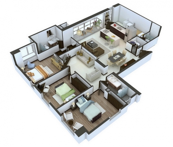 十六个三居室空间3D平面图 来挑选您的理想型啦
