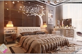 第三个卧室由设计师Shirinov设计完成。超大号的熟成为卧室里最大的亮点，巧克力棕色的床上用品和金属质感墙面完美融合，来一场现代灰姑娘的梦吧。（实习编辑：张曦）