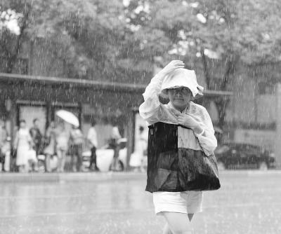 　　昨天，在汉口香港路，一位妇女在雨中赶路。 记者金思柳 摄