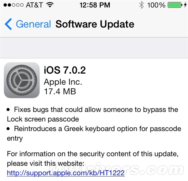 苹果发布iOS 7.0.2:修正锁屏密码等漏洞