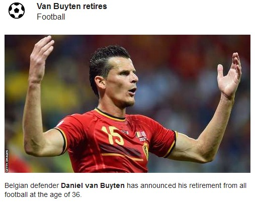 BBC：范比滕宣布退役
