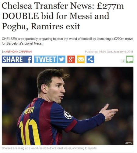 英媒《每日快报》截屏