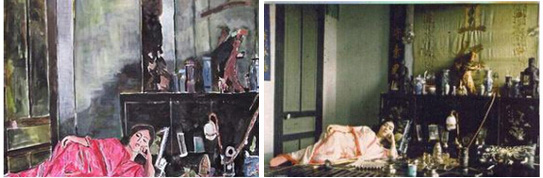 鲍勃·迪伦的油画《鸦片》（左）与Léon Busy在1915年拍摄的作品（右）