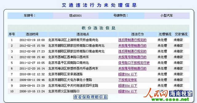 打人奥迪16小时内在北京与海南均有违章 