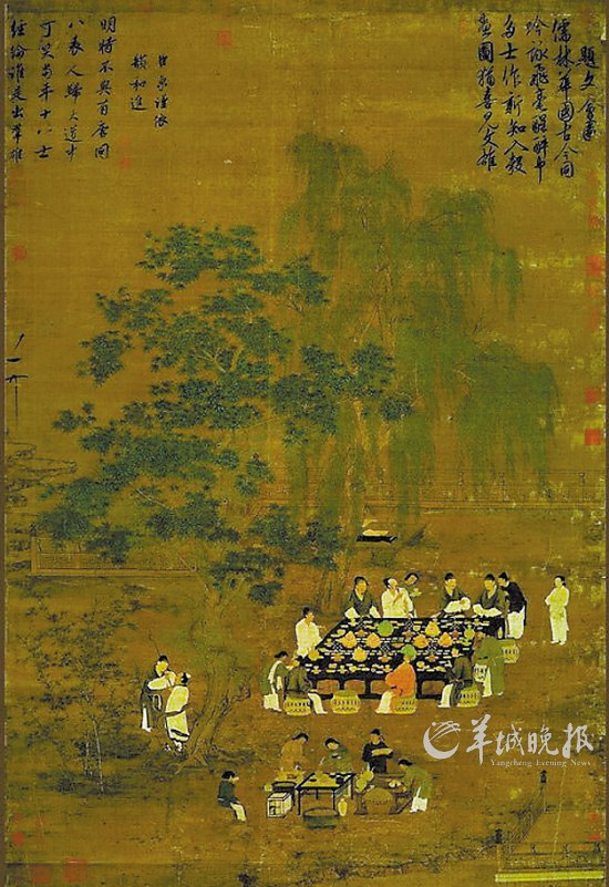 宋徽宗赵佶的《文会图轴》中古人宴会场景(局部)