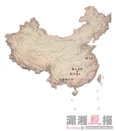 建文帝踪迹“永州说”提供的建文帝迁徙路线图。