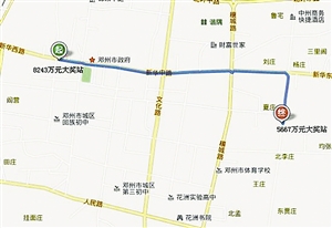 在这张地图上可以看到,两家福彩投注站同在邓州市,其距离仅有3.图片