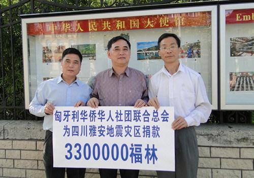匈牙利华侨华人积极行动为四川雅安地震灾区捐