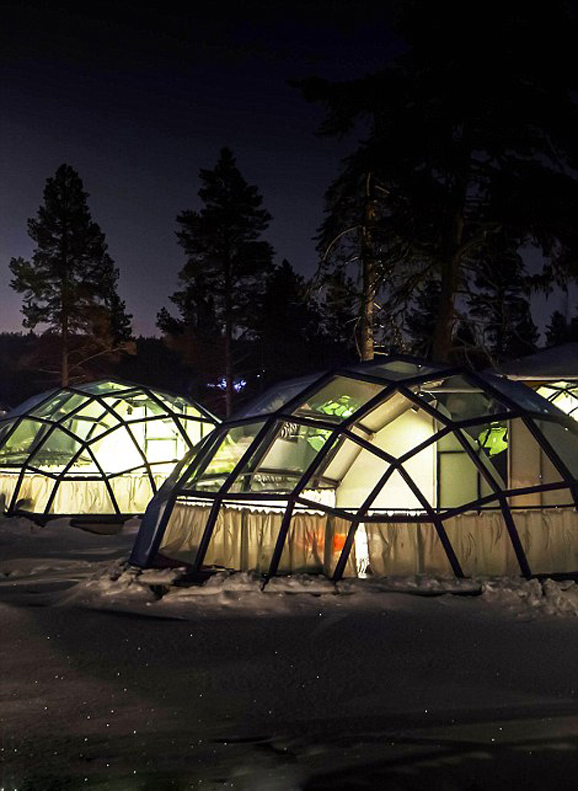 芬兰奢华冰屋酒店 玻璃穹顶绝佳赏极光