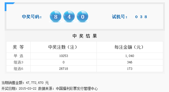 中国福利彩票开奖公告(3月23日)